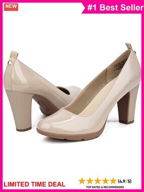 Women's Round Toe Block Heel Pumps Comfortable 3.34" Heel Dress Office Shoes
